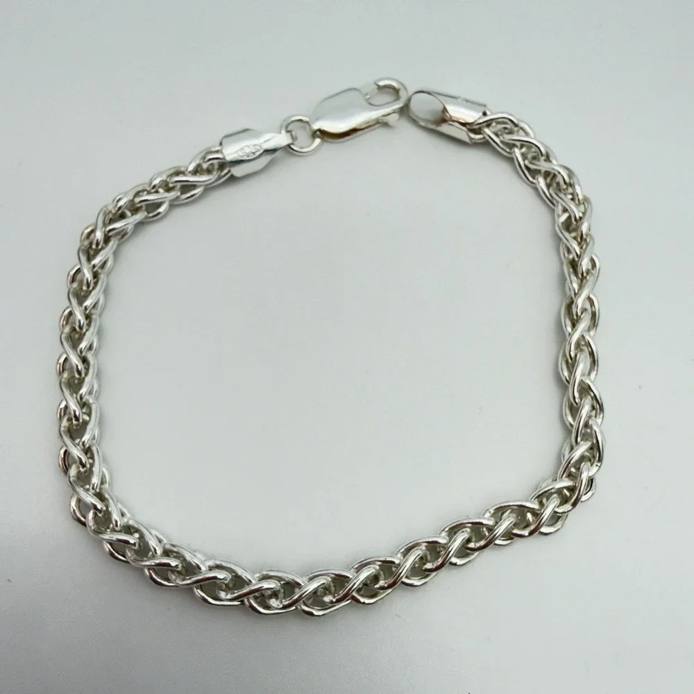 Vtg Italy 925 Sterling Silver Spiga Wheat Rope Chain Bracelet 7